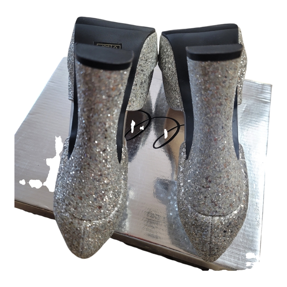 Ellie Heels Women's Size 11 Silver Open Toe With Buckle Ankle Straps 5.5" Shoe - Picture 6 of 13